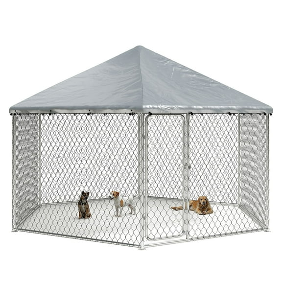 YOKWOK 12.5x12.5ft Large Outdoor Dog Kennel, Heavy Duty Dog Kennel with Anti-Rust Wire, Waterproof Roof Cover, Security Lock & Metal Gate for Large Dogs, Backyard, Farm, Outside Use