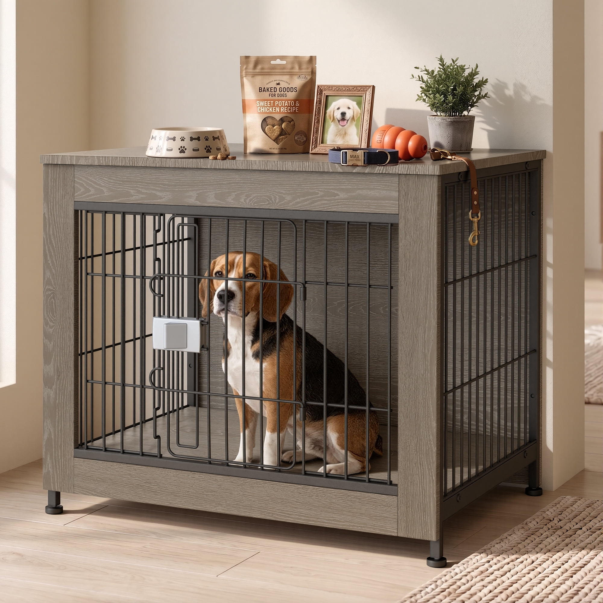 YOKWOK 27 Inch Wooden Dog Crate Furniture, Heavy Duty Dog Kennel with ...
