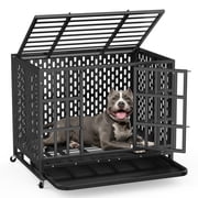 YOKWOK 38 Inch Heavy Duty Dog Crate for Small Dogs, Indestructible Chew-Proof & Escape-Proof Dog Cage for High Anxiety Dogs, Steel Dog Kennel with Locking Wheels & Removable Tray, Black