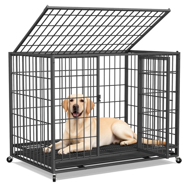 YOKWOK 42 Inch Heavy Duty Wire Dog Crate with Removable Tray & Wheels ...
