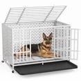 thumbnail image 1 of YOKWOK 48 Inch Heavy Duty Indestructible Dog Crate Cage, Chew Proof & Escape-Proof XL Kennel for High Anxiety Large Dogs, with Locking Wheels and Removable Tray for Indoor & Outdoor Use, White, 1 of 10