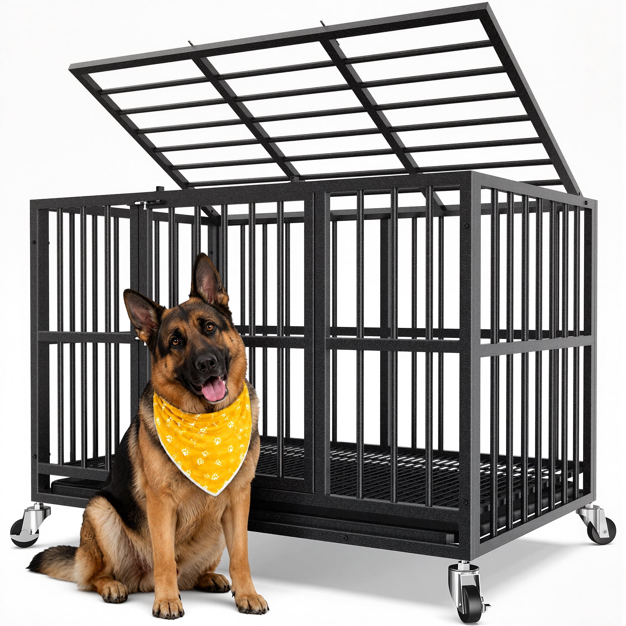 YOKWOK 48 Inch Heavy Duty Steel Dog Crate for Large Dogs, Chew Proof ...