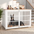 thumbnail image 1 of YOKWOK 48 Inch Large Furniture-Style Dog Crate, Heavy Duty Chew-Proof Metal Dog Cage with Water Resistant Wooden Top & Double Lock Doors, XL Indoor Dog Kennel for Large Dogs, White, 1 of 7