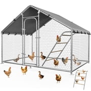 YOKWOK 9.9x4.9 ft Large Metal Chicken Coop with Climbing Frame, Outdoor Walk-in Poultry Cage Heavy Duty Chicken Runs Hen House with Waterproof Anti-UV Cover for Yard and Outdoor Farm, Spire Roof