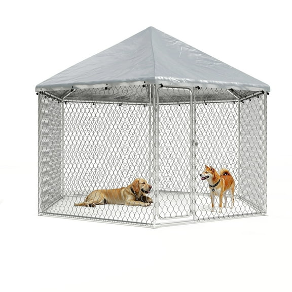 YOKWOK 6.8x6.8ft Large Outdoor Dog Kennel, Heavy Duty Dog Kennel with Anti-Rust Wire, Waterproof Roof Cover, Security Lock & Metal Gate for Large Dogs, Backyard, Farm, Outside Use