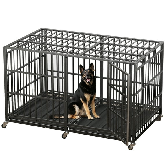 YOKWOK 78" Heavy Duty Dog Crate, Indestructible High Anxiety Foldable Dog Cage with Locking Wheels & Removable Trays, Chew Proof Dog Kennel for Extra Large Dogs, Black