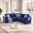 thumbnail image 1 of YOKWOK 85.4" L‑Shaped 5 Seat Sectional Sofa with Pull Out Sleeper Bed, Corduroy Upholstered Sofa with Hidden Storage Chaise, Sectional Couch for Living Room, Blue, 1 of 9