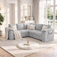 thumbnail image 1 of YOKWOK 85.4" L‑Shaped 5 Seat Sectional Sofa with Pull Out Sleeper Bed, Corduroy Upholstered Sofa with Hidden Storage Chaise, Sectional Couch for Living Room, Light Gray, 1 of 9