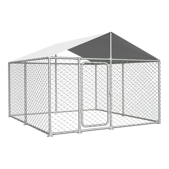 YOKWOK 90-inch Heavy Duty Outdoor Dog Kennel Enclosure with Galvanized Steel Fence, Metal Gate, UV Waterproof Roof Cover and Secure Lock for Backyard Farm Use