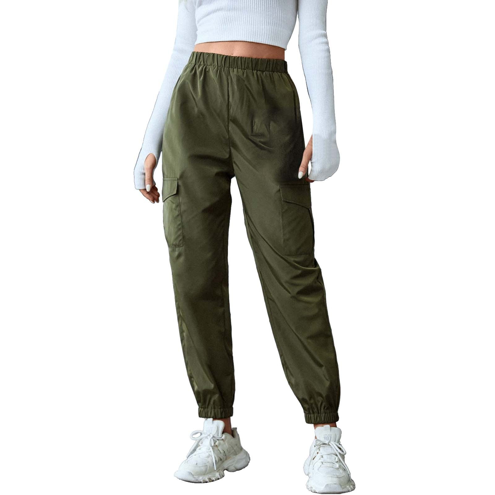 YOLAI Pants for Women Casual Solid Color Cargo Jeggings Trousers With ...