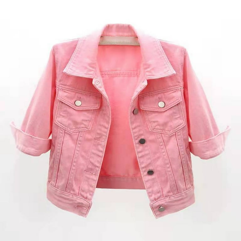 Cropped denim jacket 3 4 sleeve top