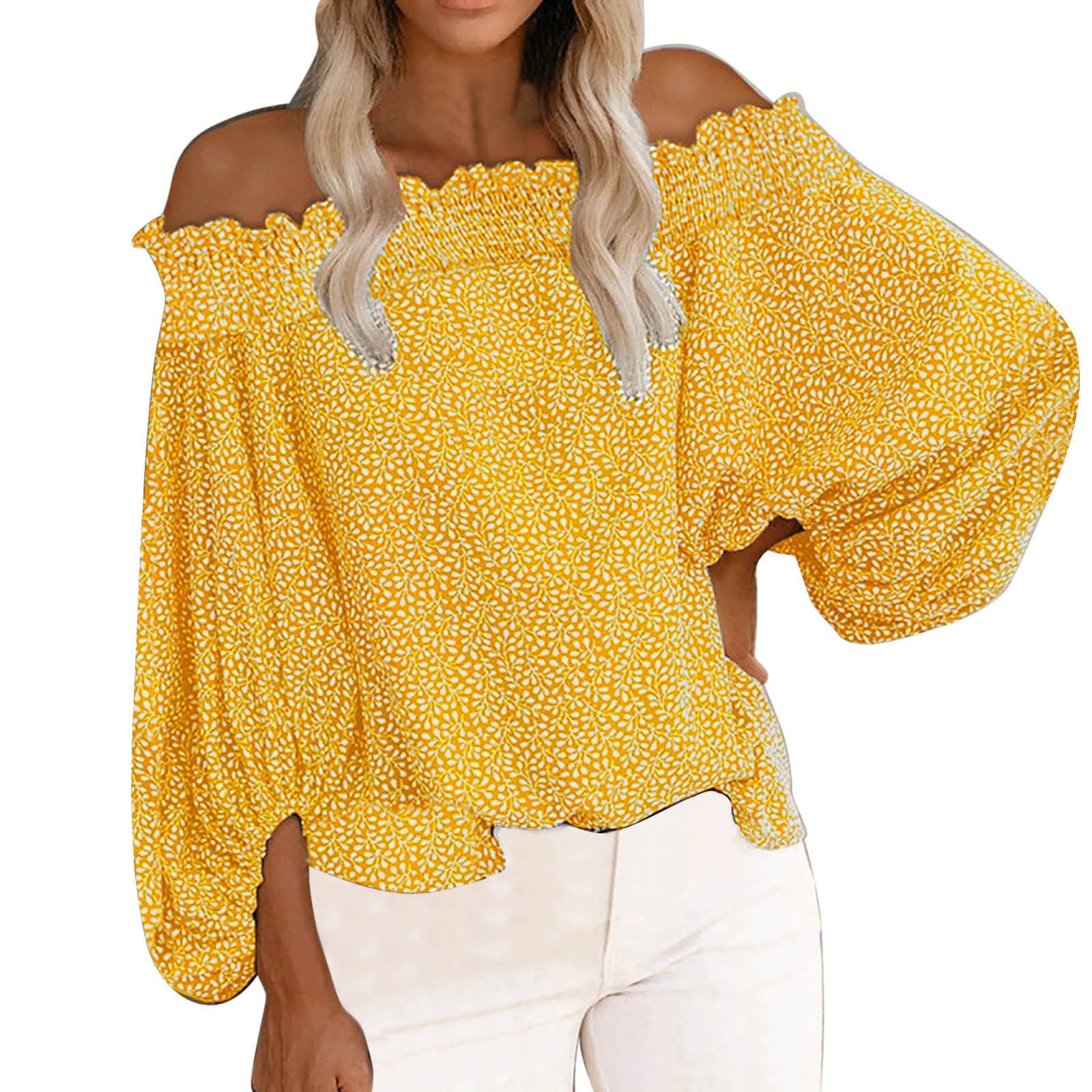 yellow off the shoulder long sleeve top