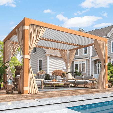 Yoleny 10'×12' Outdoor Louvered Pergola with Adjustable Steel Rainproof Roof, Yellow