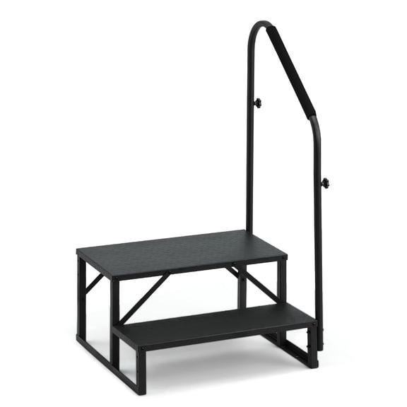 2-Step RV Steps with Handrail, 660 LBS Metal RV Stairs with Armrest Cover, Anti-Slip Hot Tub Steps, Mobile Home Steps for Travel Trailers, Camper, Hot Tub, Pool and Porch