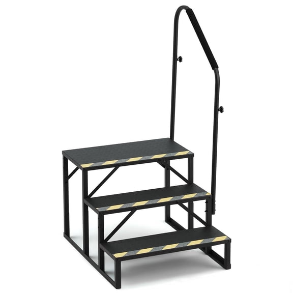 YOLENY 3-Step RV Steps with Handrail, 660 LBS Metal RV Stairs with Armrest Cover, Anti-Slip Hot Tub Steps, Mobile Home Steps for Travel Trailers, Camper, Pool and Porch with Non-Skid Tapes