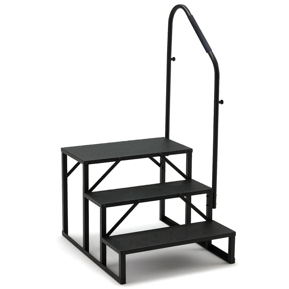 3-Step RV Steps with Handrail, 660 LBS Metal RV Stairs with Armrest Cover, Anti-Slip Hot Tub Steps, Mobile Home Steps for Travel Trailers, Hot Tub, Camper, Pool and Porch