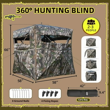 Erommy 360° Camouflage Hunting Blind, Durable and Waterproof with Spacious Interior and Ventilation for 3 People