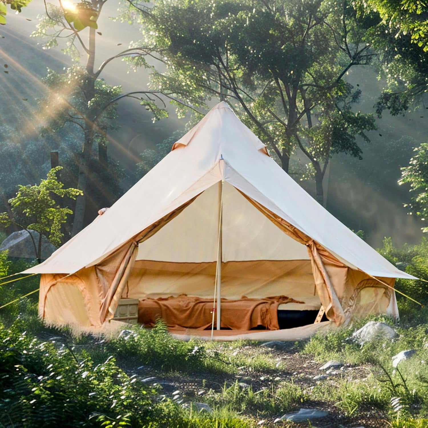 YOLENY Bell Tent 4/6/8/10 Person 4 Season, Yurt Tent Waterproof Glamping Tents w/Stove  for Family Camping Outdoor Party, Glamping Tents for Camping - 9.8/13.1/16.4FT