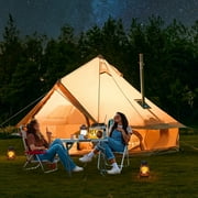 YOLENY Bell Tent for 3-4 Person Camping, 10FT All Season Waterproof Glamping Tents, Yurt Canvas Tent with Stove Jack for Family , Beige