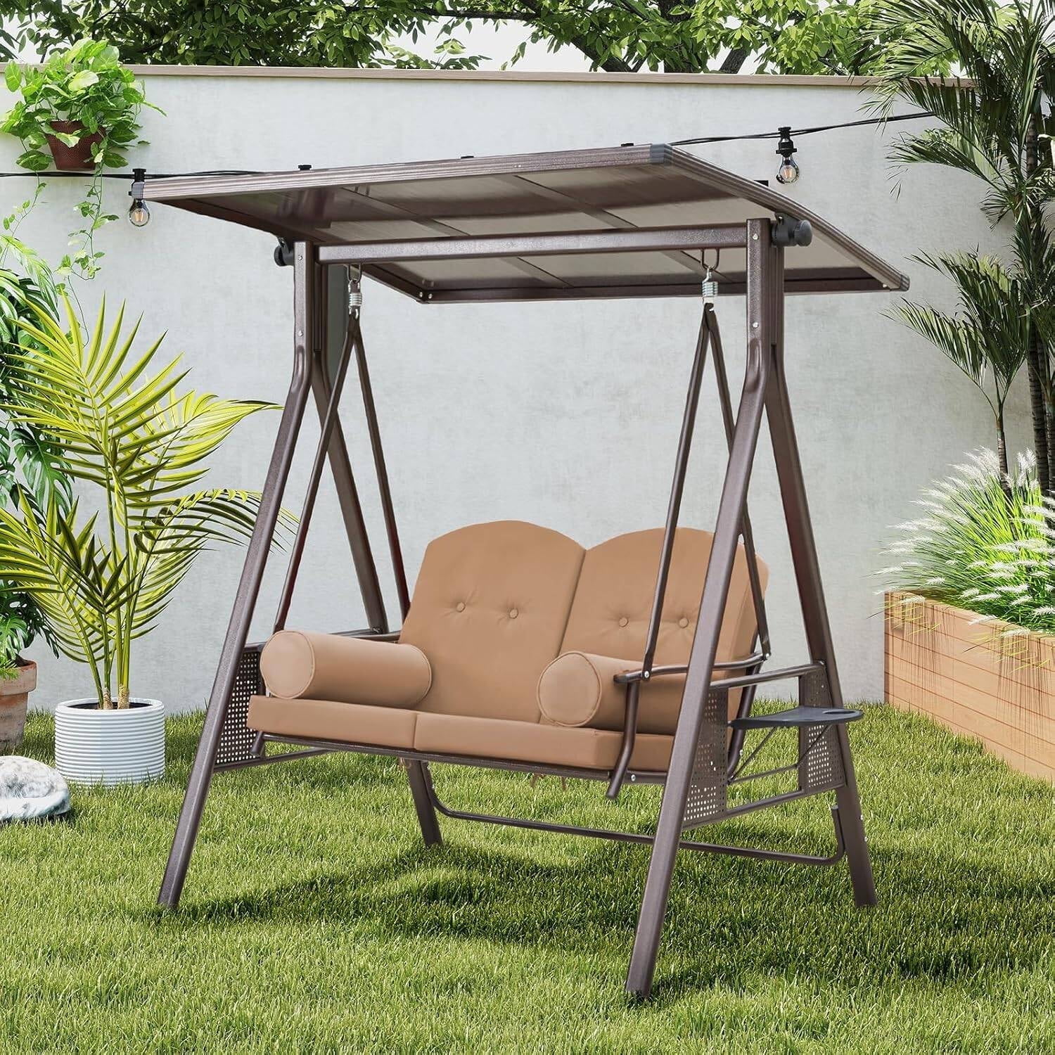 YOLENY Outdoor Porch Swing with Adjustable Hardtop, Seat Patio