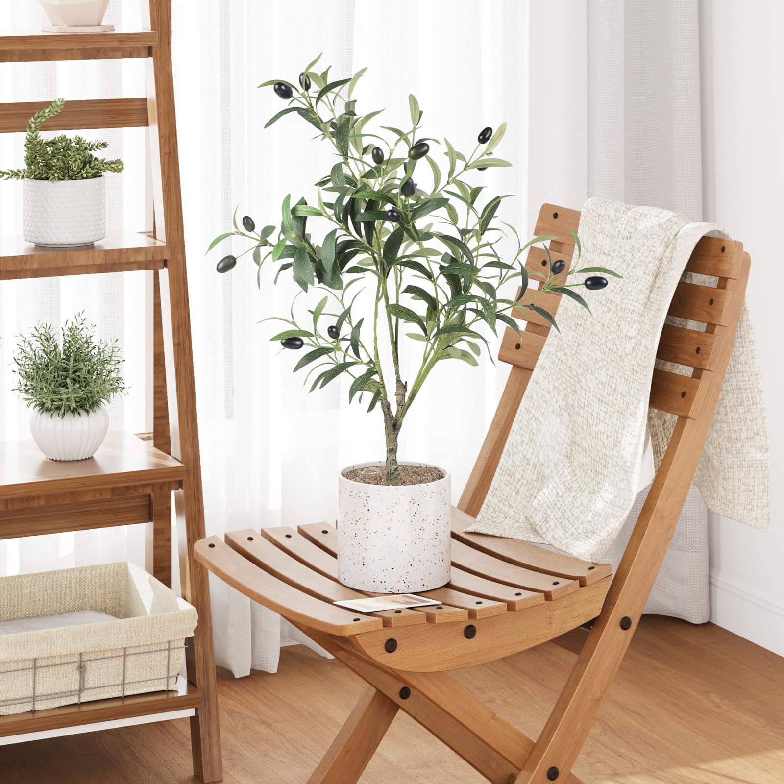 YOLEO Artificial Olive Tree 2FT Tall Faux Silk Plant for Home Office ...