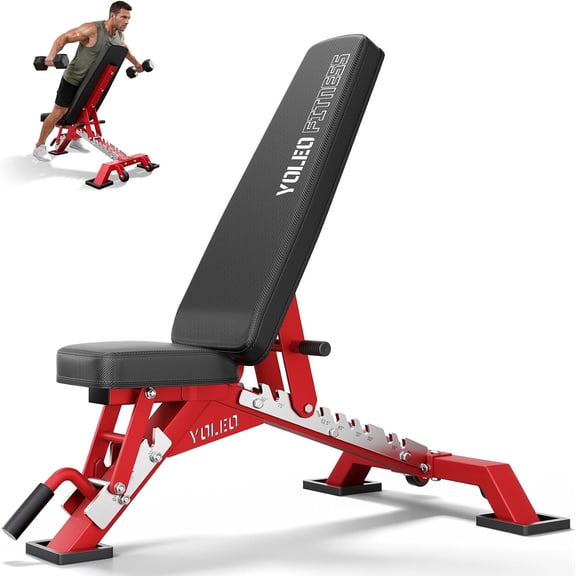 YOLEO Commercial Weight Bench, 2315LB ASTM Certified | 90% Pre-Assembled, 32" Extra-Long Backpad for Stability, Big Wheels for Easy Moving
