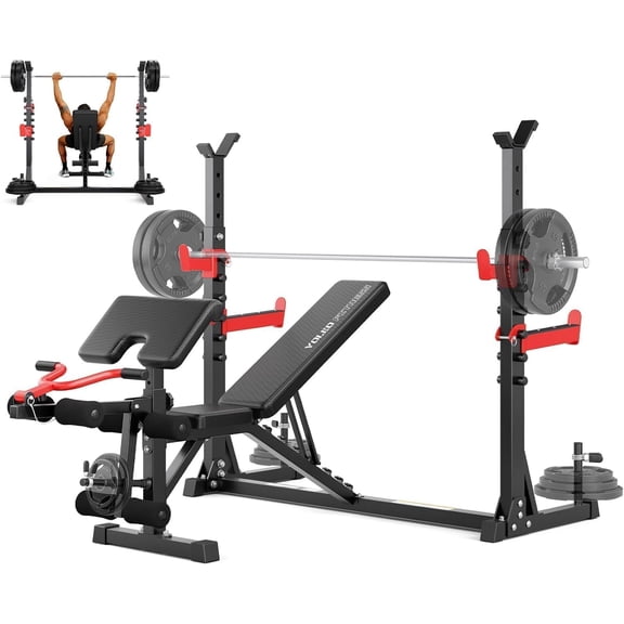 YOLEO Olympic Weight Bench Set, Heavy Duty Bench Press Rack for Home Gym | 47.5" Wide Grip Fits 6-7ft Bar, Adjustable FID Bench with Leg Extension & Preacher Curl, 1980LBS ASTM for Full Body Strength