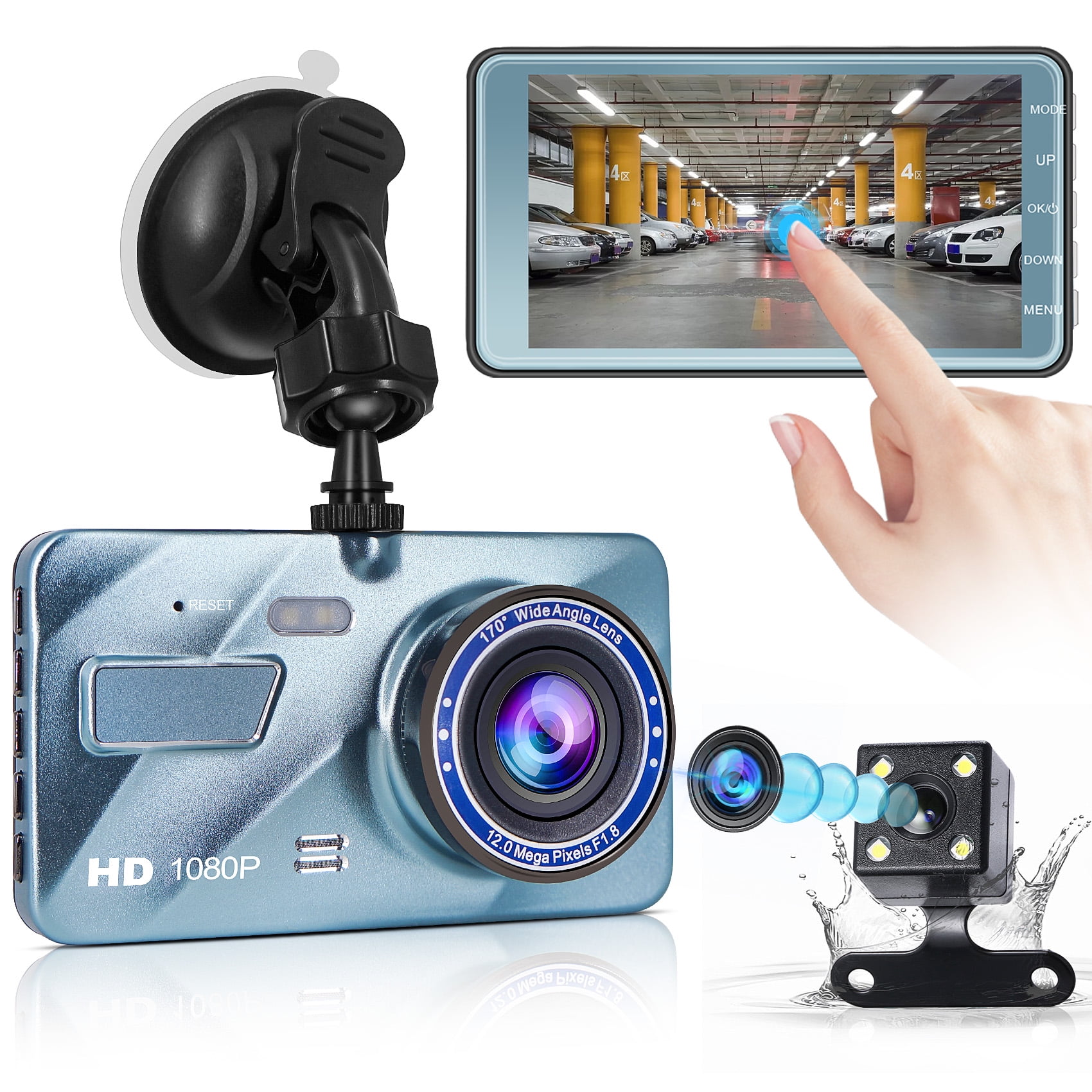 YOLETO 1080P Dual Dash Cam Full HD Front and Rear Car Camera with 170