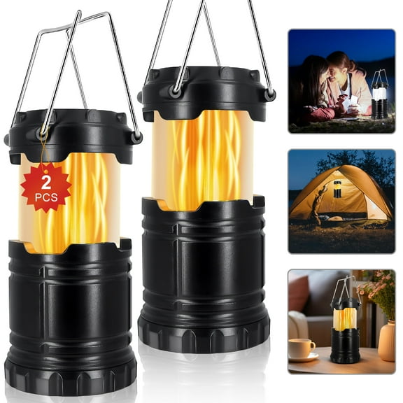 YOLETO 2-Pack Camping Lanterns, Waterproof Flame Lamps, Candlelight Atmosphere Lamp, Emergency Lighting