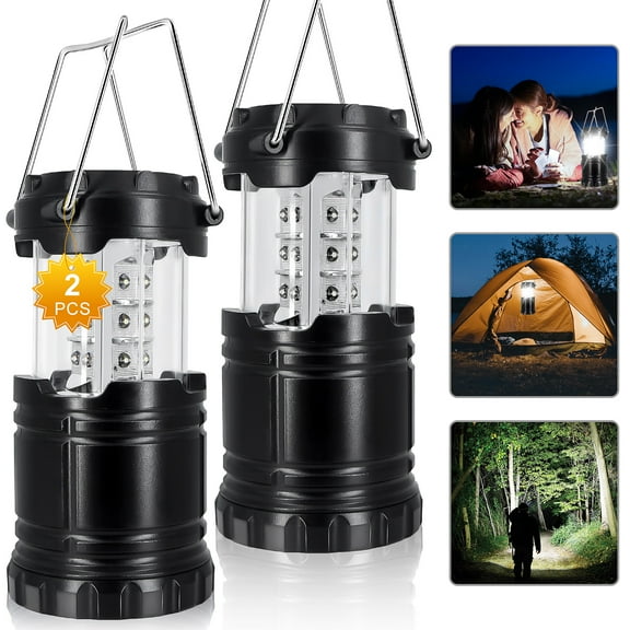 YOLETO 2 Packs Camping Lantern，IPX4 Water Resistan，Pull-Up Battery Powered Lights, Emergency Light, Camping Accessories for Hiking, Ourdoor Lamp