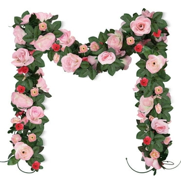 YOLETO 4 Pack Artificial Flower Garlands for Decoration, Fake Floral Garland Rose Vines (Mix Pink)