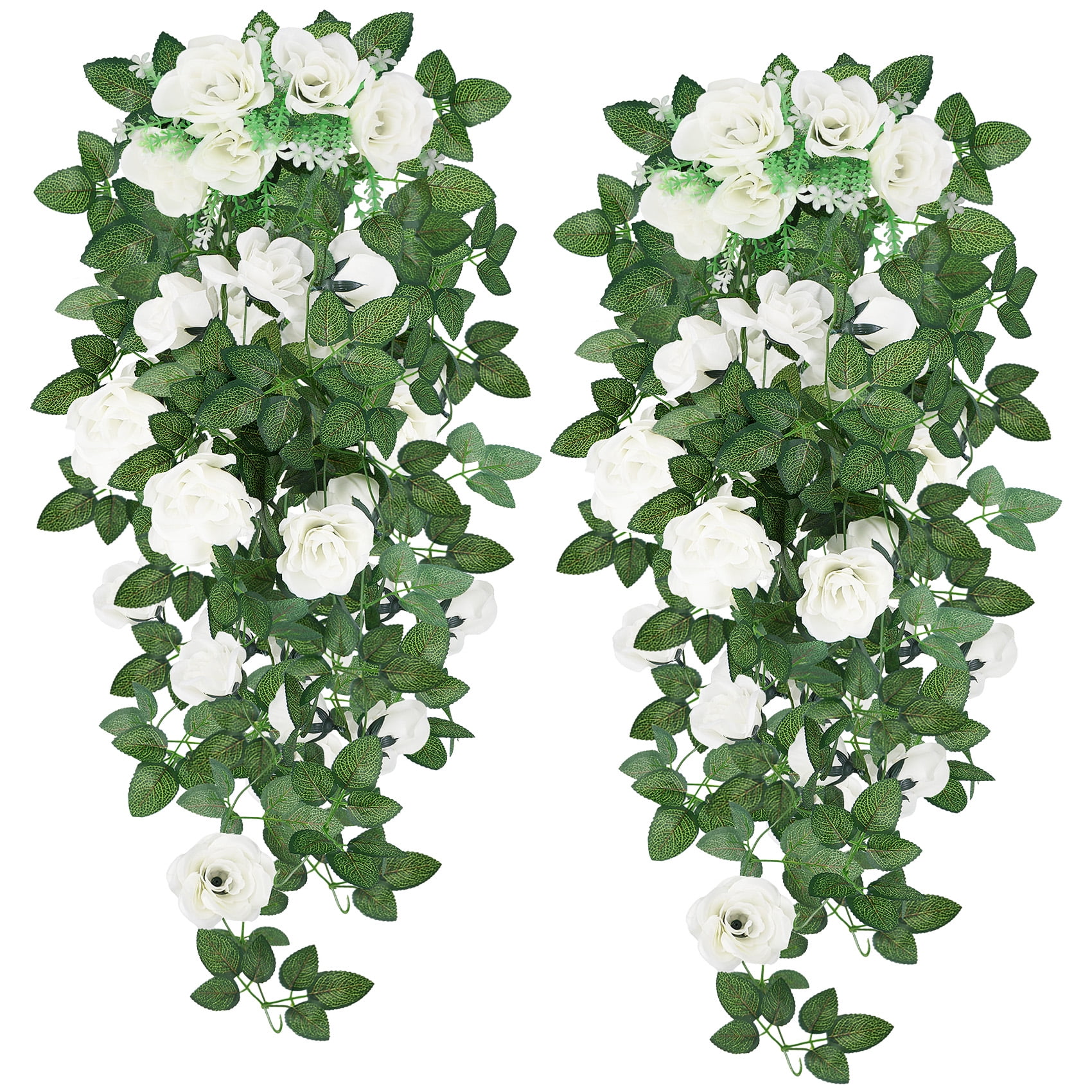 YOLETO Artificial Flower Garlands for Decoration, 2 Packs Lush Floral Garland Decor Hanging Rose Vines for Bedroom, Party, Arch and Backdrop (White)