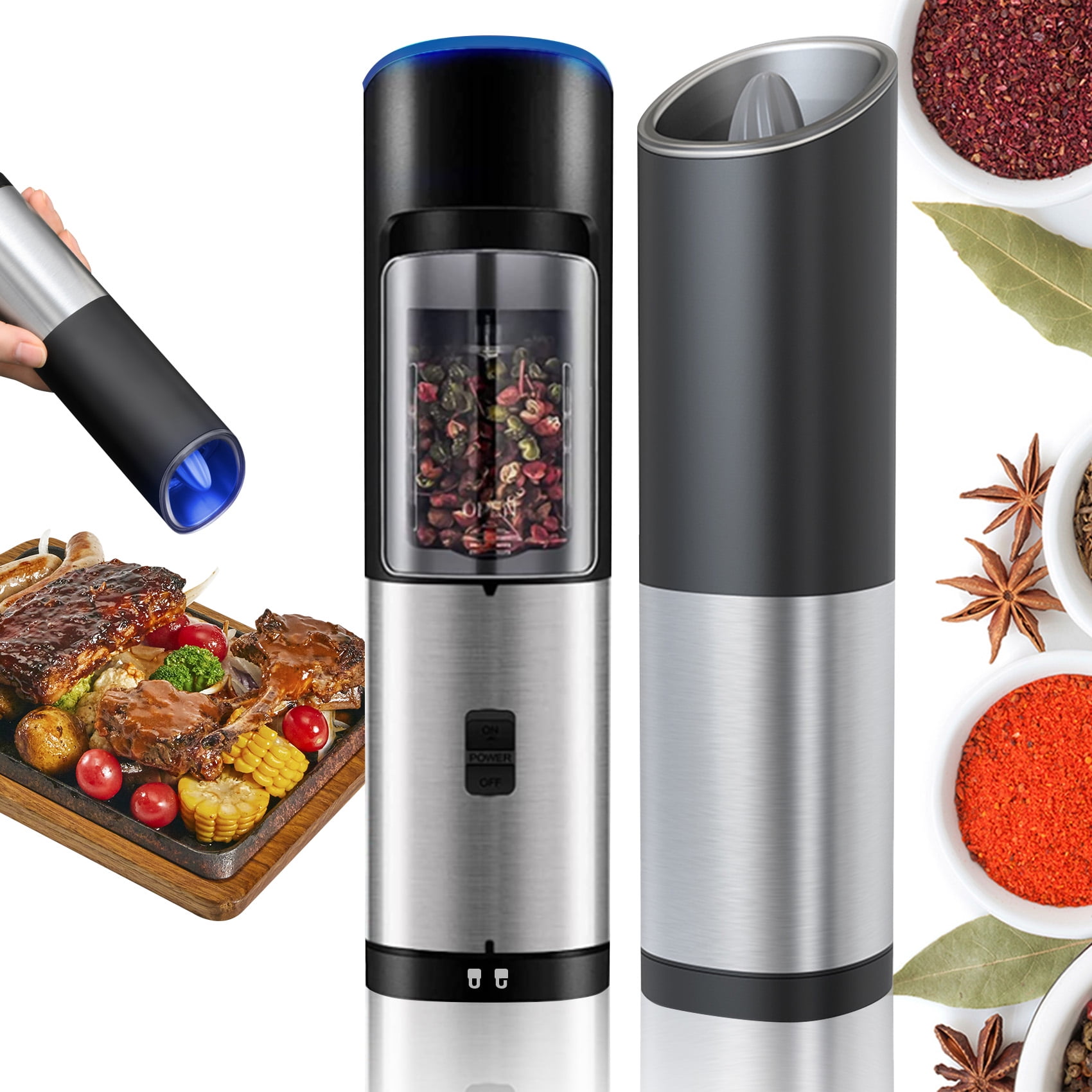 YOLETO Refillable Electric Pepper Mill, Battery Powered, LED Light