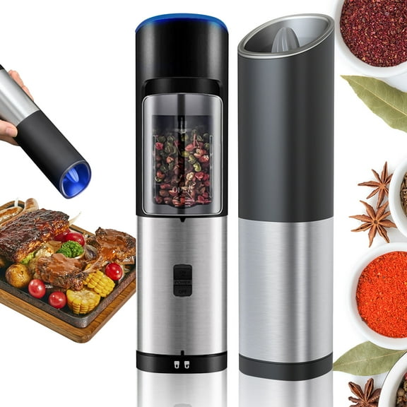 YOLETO Electric Pepper Mill, Battery Operated Mill with LED Light, Gravity Sensor Automatic Pepper Mill, Adjustable Coarseness