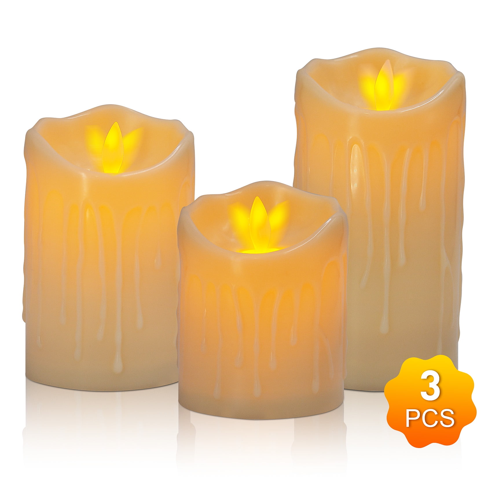 YOLETO Flickering Flameless Candle 3 Pack Battery Operated Electronic