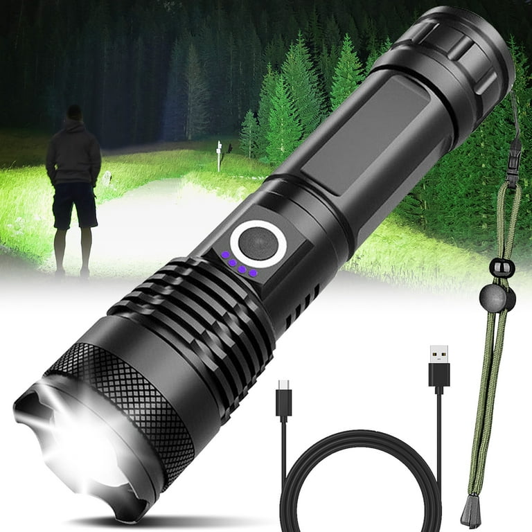 YOLETO Heavy-Duty LED Flashlight, 90000 Lumens, Rechargeable YOLETO Heavy-Duty LED Flashlight, 90000 Lumens, Rechargeable