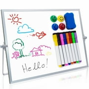 YOLETO Magnetic Desktop Whiteboard with Stand - 16" X 12" Dry Erase Board Double Sided White Board Easel Kit with 8 Markers, 4 Magnets, 1 Eraser - School Suppli