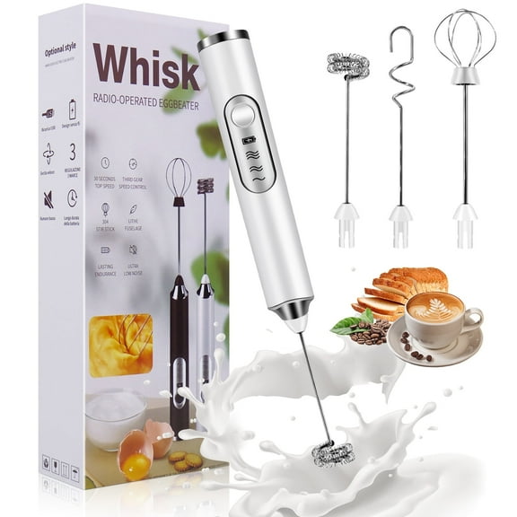 YOLETO Rechargeable Milk Frother - 3-Speed Handheld Blender with 3 Stainless Steel Whisks. Waterproof & Detachable for Coffee, Hot Chocolate, Eggs & More