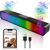 YOLETO Wireless Sound Bar, USB Bluetooth Speaker with LED Lights, Surround Sound System Home Theater Audio for Computer Gaming, Compatible with Micro-SD/AUX Line-in