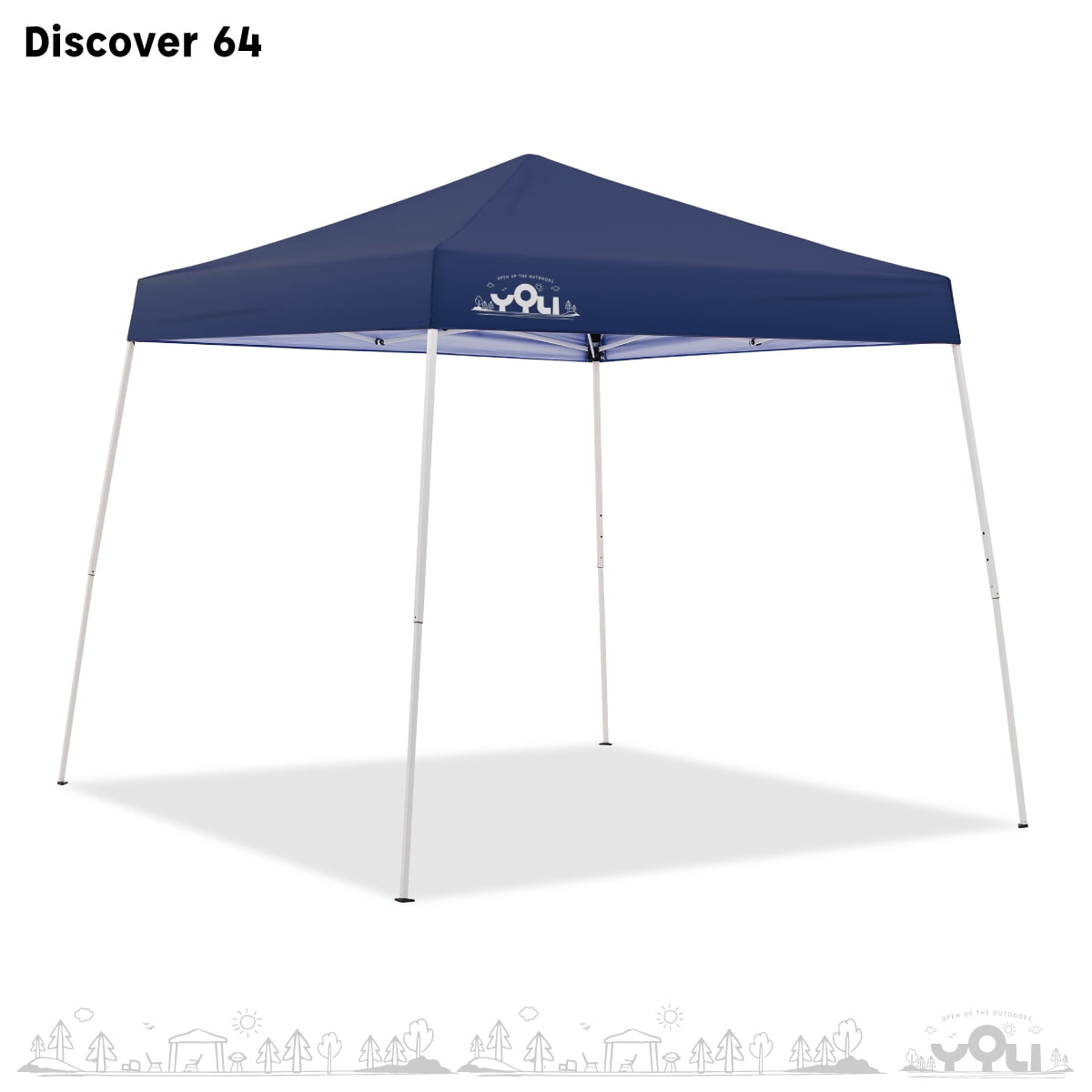 YOLI Discover 64 10'x10' Pop-Up Canopy Tent, Navy Blue Top, White
