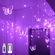 YOLIGHT Butterfly Curtain Lights 13ft 96 LED Fairy Lights 8 Modes String Lights with Remote, Butterfly Hanging Decoration for Girls Room Bedroom Wall Ceiling Party Wedding Holiday Christmas Purple
