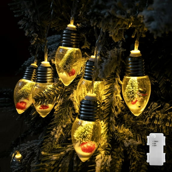 YOLIGHT Christmas Bulb String Lights Battery Operated with Timer,6.5ft 10 LED Christmas Tree Lights with Cute Ornaments,Snow Globe Fairy Lights for Home Room Mantel Christmas Decoration (Warm White)