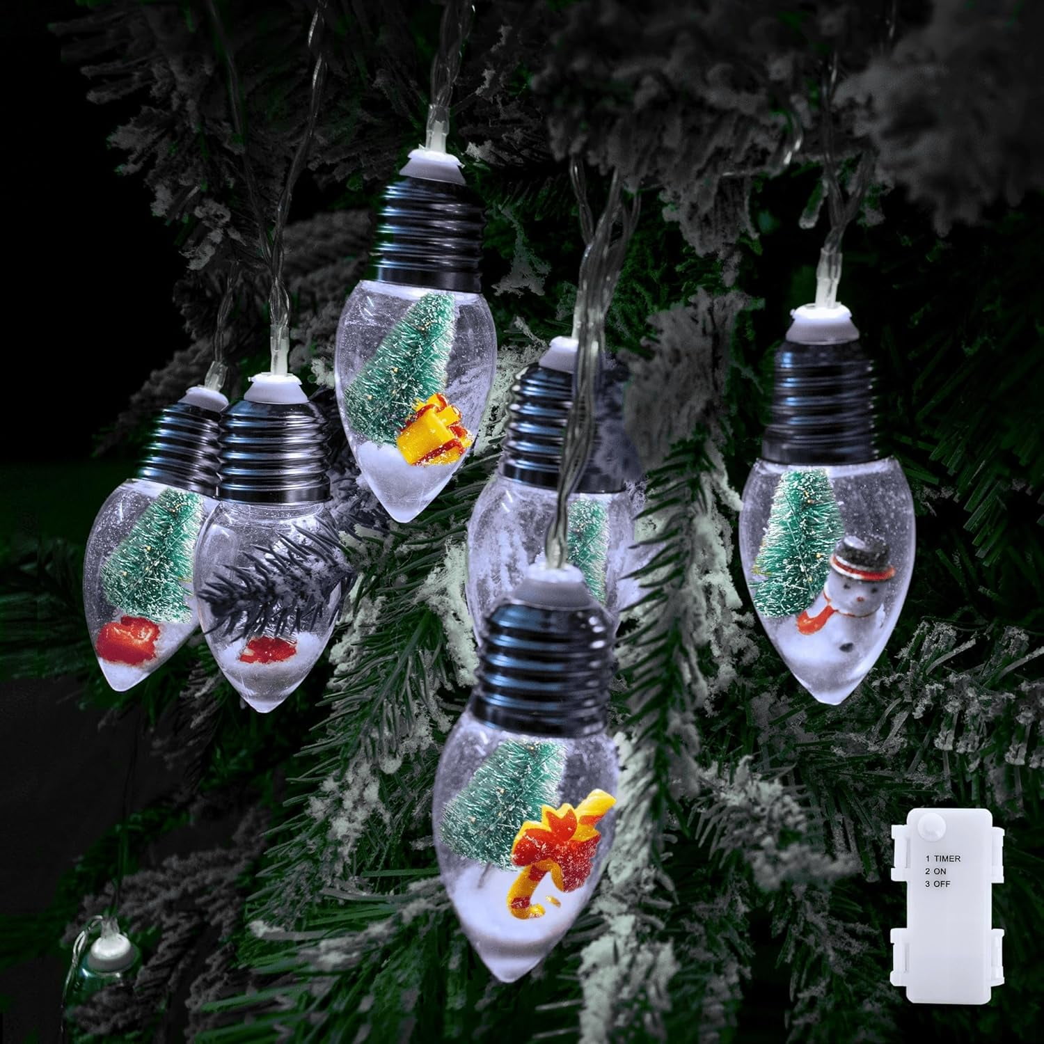 YOLIGHT Christmas Bulb String Lights Battery Operated & Timer, 6.5ft 10