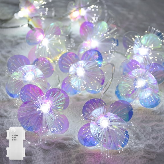 YOLIGHT Fiber Optic Flower String Lights Battery Operated with Timer, 6.5ft 10 LED Flower Garland Lights Fairy Lights for Room Table Wedding Christmas Easter Décor (White)