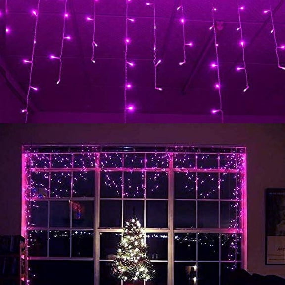 YOLIGHT Icicle Christmas Lights 13ft 96 LEDs Icicle String Lights 8 Modes Twinkle Curtain Fairy Lights, Indoor Room Patio Garden Bedroom Wedding Halloween Party Decoration (Purple)