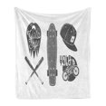 thumbnail image 1 of YOLO Soft Flannel Fleece Blanket, Baseball Bat Skateboard and Bicycle Silhouette Greyscale Sports Pattern, Cozy Plush for Indoor and Outdoor Use, 50" x 70", Charcoal Grey and White, by Ambesonne, 1 of 5