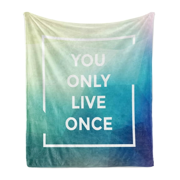 YOLO Soft Flannel Fleece Blanket, Typographic You Only Live Once Words in a Square Frame on Angular Polygonal Backdrop, Cozy Plush for Indoor and Outdoor Use, 70" x 90", Multicolor, by Ambesonne