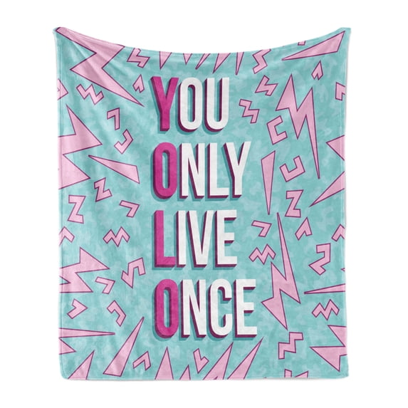 YOLO Soft Flannel Fleece Throw Blanket, Abstract Shapes in Pastel Colors with Words on Freedom, Cozy Plush for Indoor and Outdoor Use, 50" x 60", Pale Pink Pale Blue, by Ambesonne
