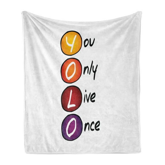 YOLO Soft Flannel Fleece Throw Blanket, Acronym Design with Colorful Circles You Only Live Once Lettering Geometric Pattern, Cozy Plush for Indoor and Outdoor Use, 50" x 70", Multicolor, by Ambesonne