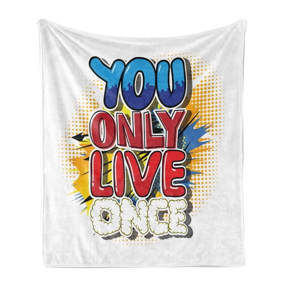 YOLO Soft Flannel Fleece Throw Blanket, Cartoon Style Life Message Comic Book Style Letters on Paint Splashes and Halftone, Cozy Plush for Indoor and Outdoor Use, 50" x 60", Multicolor, by Ambesonne